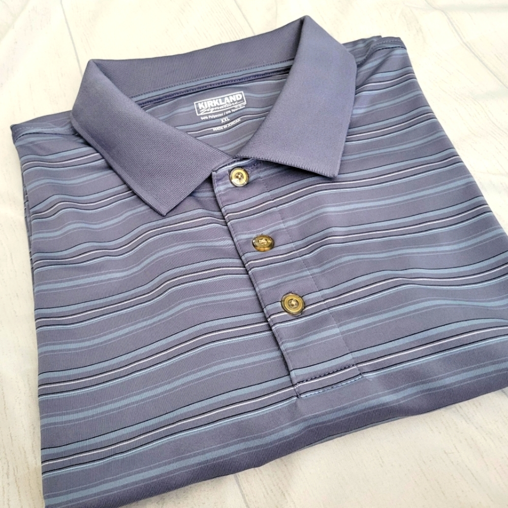 Mens Golf Polo XXL Gray Black White Seafoam Striped Kirkland Signature Golf Polo